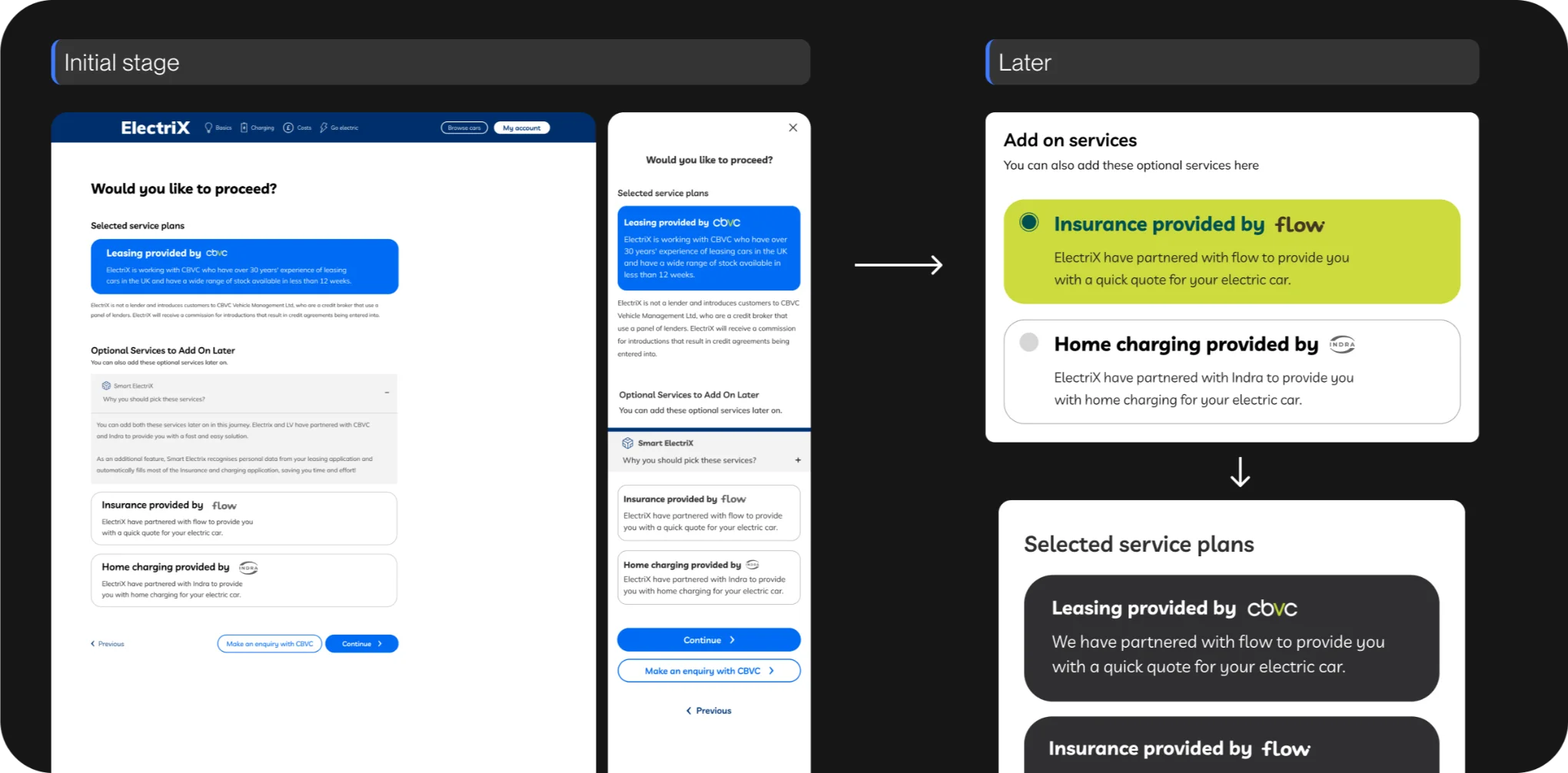 Selected Service Plans and Add-on Services screen